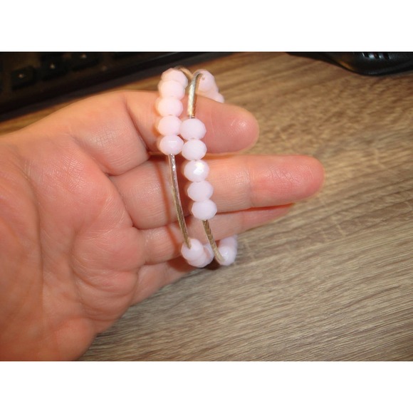 Pink crystal Czech Glass double wrap cuff bracelet - Picture 4 of 5
